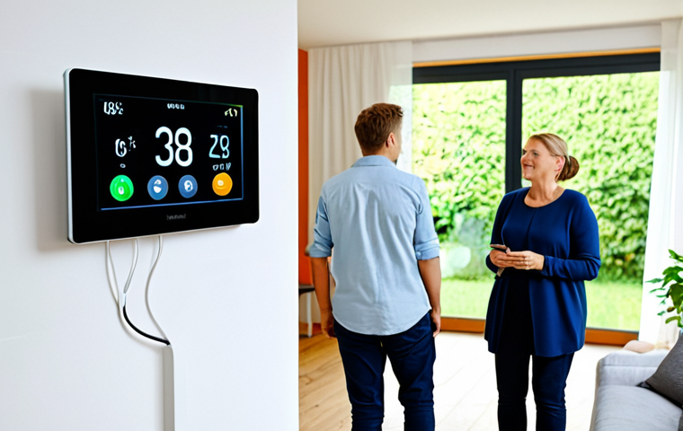 지속가능한 에너지 관리 시스템 소개 - **Prompt:** A modern German family home interior showcasing a smart thermostat displaying energy usa...