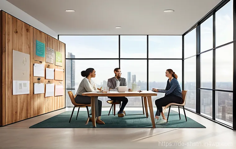 지속가능한 사회적 책임 경영 전략 - **Prompt 1: Employee Well-being and Collaborative Innovation**
    "A vibrant, wide-angle shot of a ...