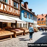 지속가능한 지역 경제 개발 사례 - **Prompt:** A vibrant, sunny market square in a picturesque German town. Local vendors, including a ...