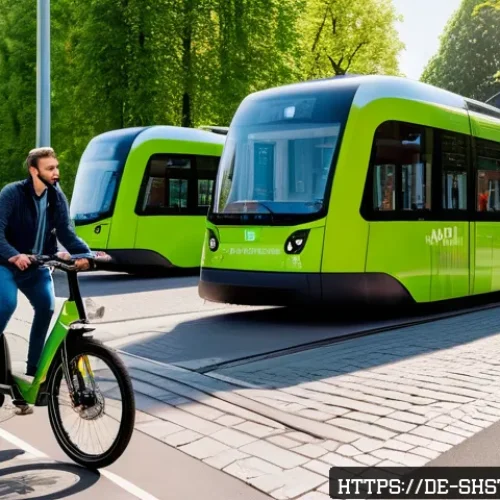 Home 31 지속가능한 공공 정책 개발 과정 - A vibrant urban scene in a German city featuring sustainable mobility: diverse people using E-bikes ...