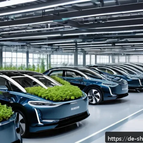 Home 30 지속가능한 기업 사례 분석 - A modern German automotive manufacturing plant showcasing sustainable innovation: a sleek assembly l...