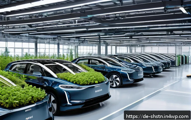 지속가능한 기업 사례 분석 - A modern German automotive manufacturing plant showcasing sustainable innovation: a sleek assembly l...