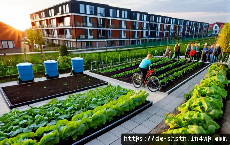 지속가능한 커뮤니티 개발 전략 - Photorealistic sustainable community development scene in a modern German neighborhood, diverse resi...